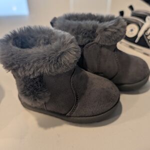 Gray Fur-Lined Baby Boots